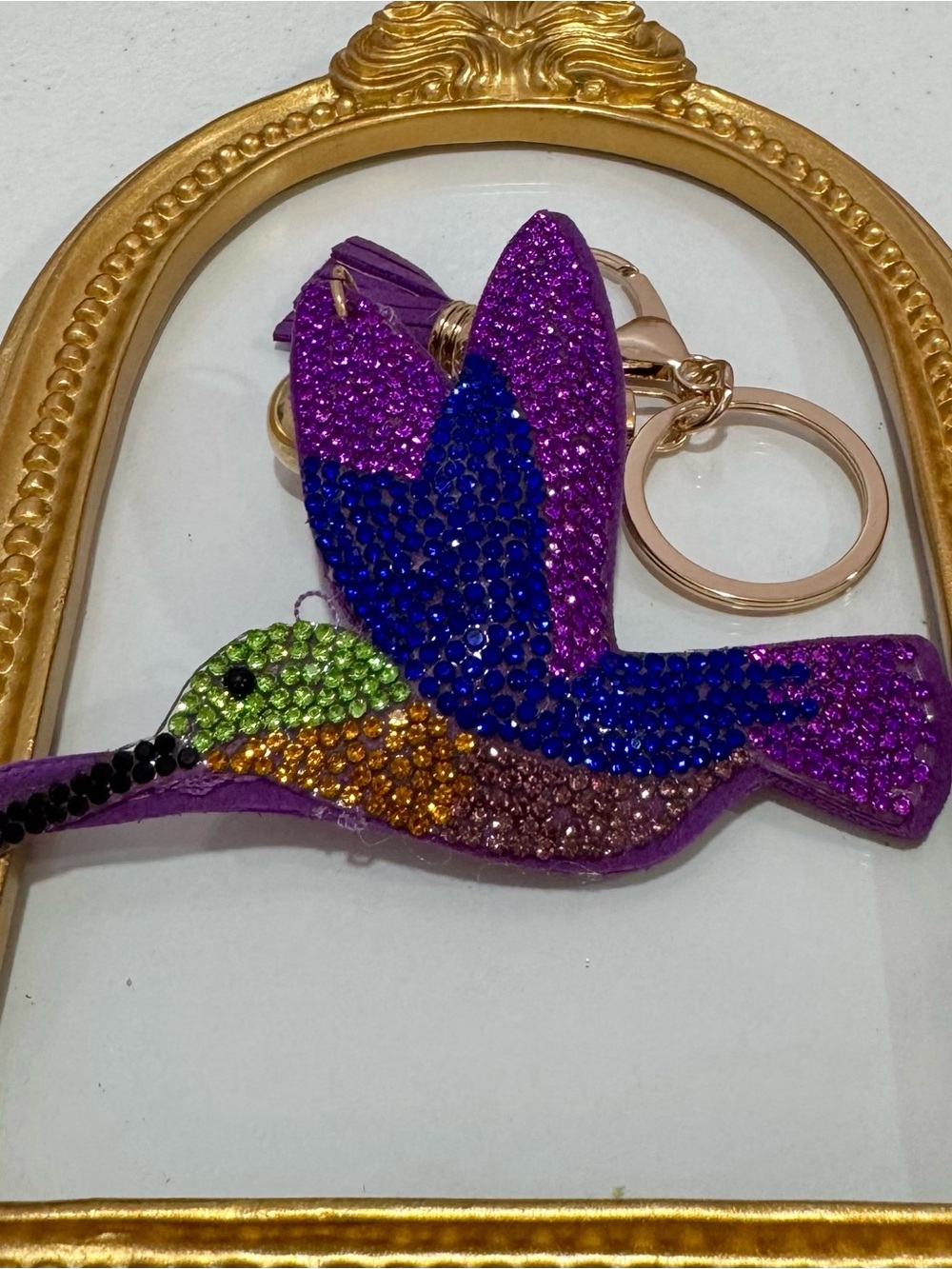 New Purple Multicolor Hummingbird Rhinestone Keychain - Picture 4 of 5